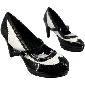 NEW Women's Black White Flapper Maid Halloween Mary Jane Buckle Heel Pumps 7/8M